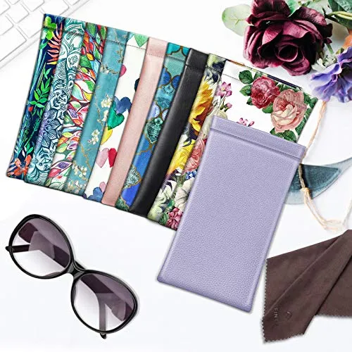 Fintie Eyeglasses Pouch with Cleaning Cloth, Portable Squeeze Top Vegan Leather Soft Glasses Case Anti-Scratch Sunglasses Bag, Lilac Purple