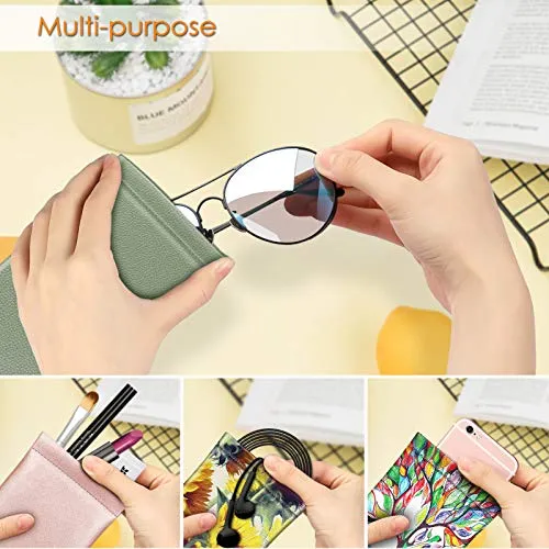 Fintie Eyeglasses Pouch with Cleaning Cloth, Portable Squeeze Top Vegan Leather Soft Glasses Case Anti-Scratch Sunglasses Bag, Sage Green