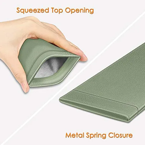 Fintie Eyeglasses Pouch with Cleaning Cloth, Portable Squeeze Top Vegan Leather Soft Glasses Case Anti-Scratch Sunglasses Bag, Sage Green