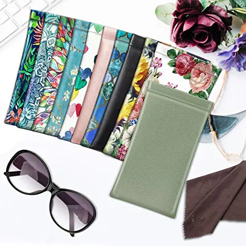 Fintie Eyeglasses Pouch with Cleaning Cloth, Portable Squeeze Top Vegan Leather Soft Glasses Case Anti-Scratch Sunglasses Bag, Sage Green