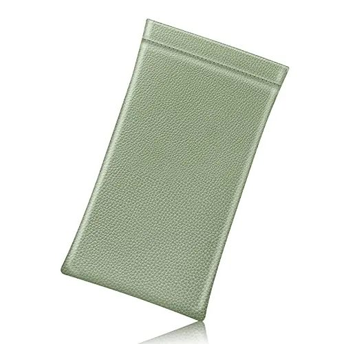 Fintie Eyeglasses Pouch with Cleaning Cloth, Portable Squeeze Top Vegan Leather Soft Glasses Case Anti-Scratch Sunglasses Bag, Sage Green
