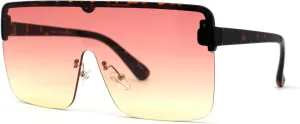 Flat Top Half Rim Oversize Shield 80s Fashion Sunglasses