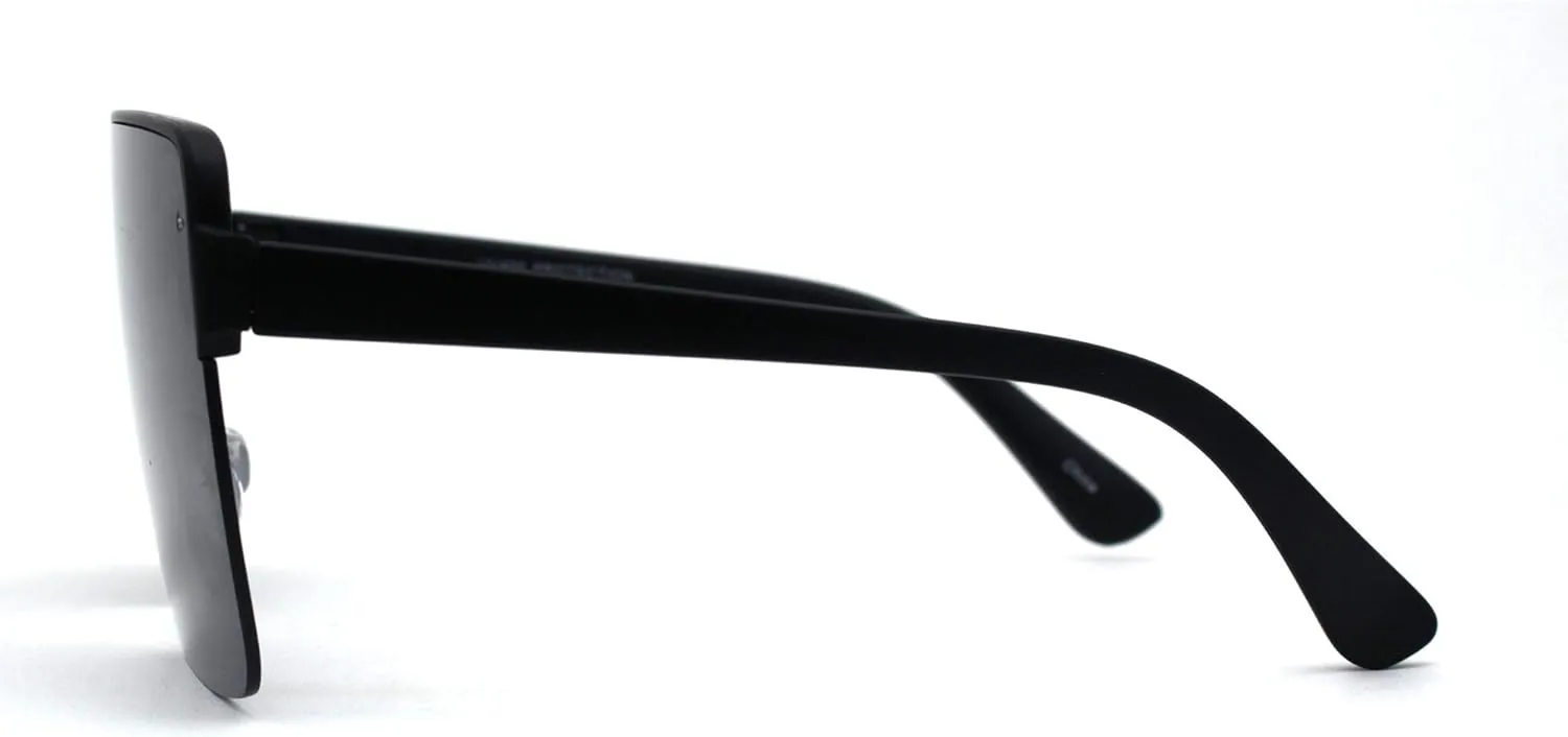 Flat Top Half Rim Oversize Shield 80s Fashion Sunglasses