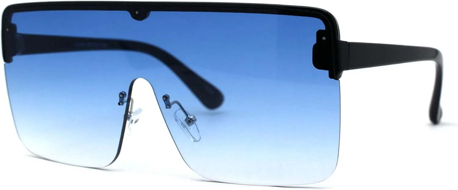 Flat Top Half Rim Oversize Shield 80s Fashion Sunglasses