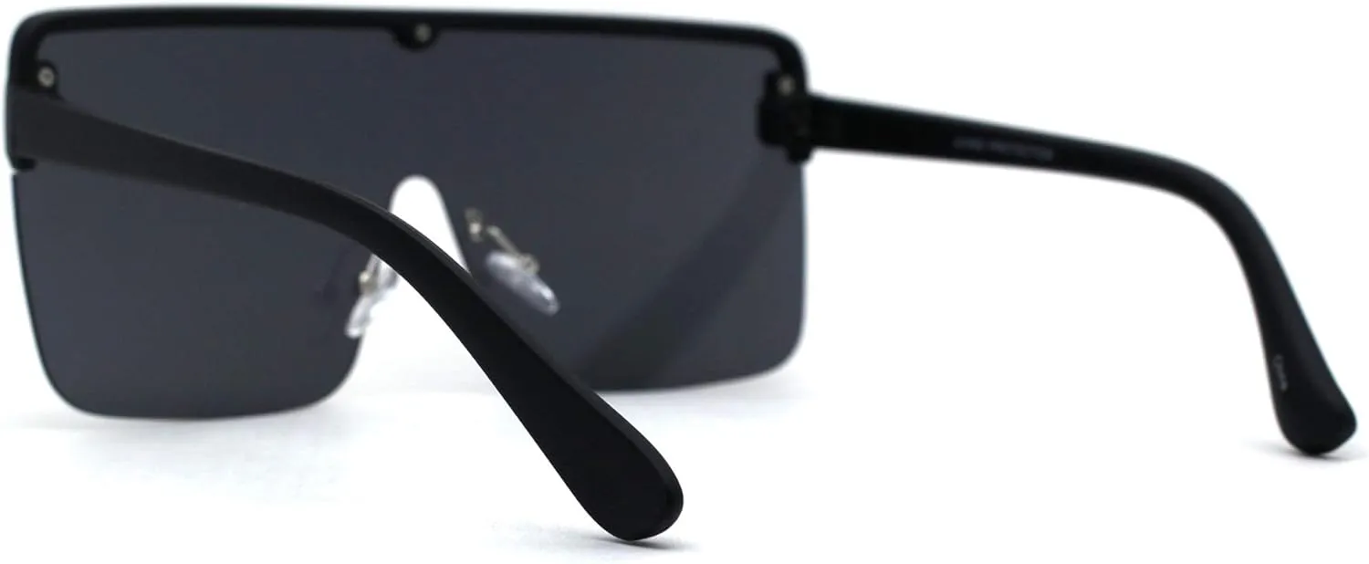 Flat Top Half Rim Oversize Shield 80s Fashion Sunglasses