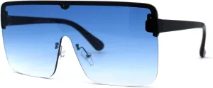 Flat Top Half Rim Oversize Shield 80s Fashion Sunglasses