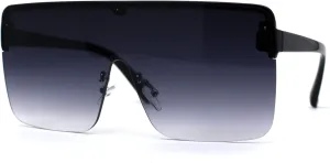 Flat Top Half Rim Oversize Shield 80s Fashion Sunglasses