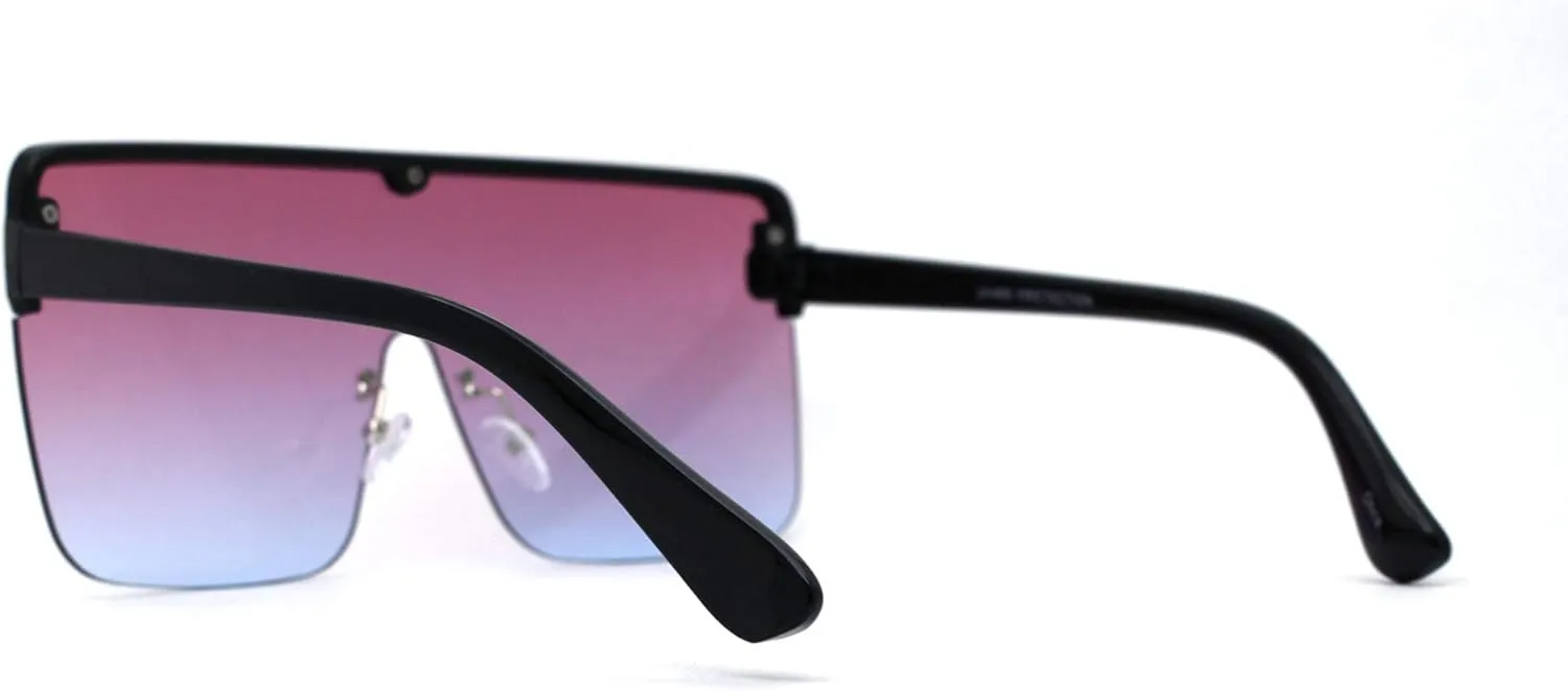 Flat Top Half Rim Oversize Shield 80s Fashion Sunglasses