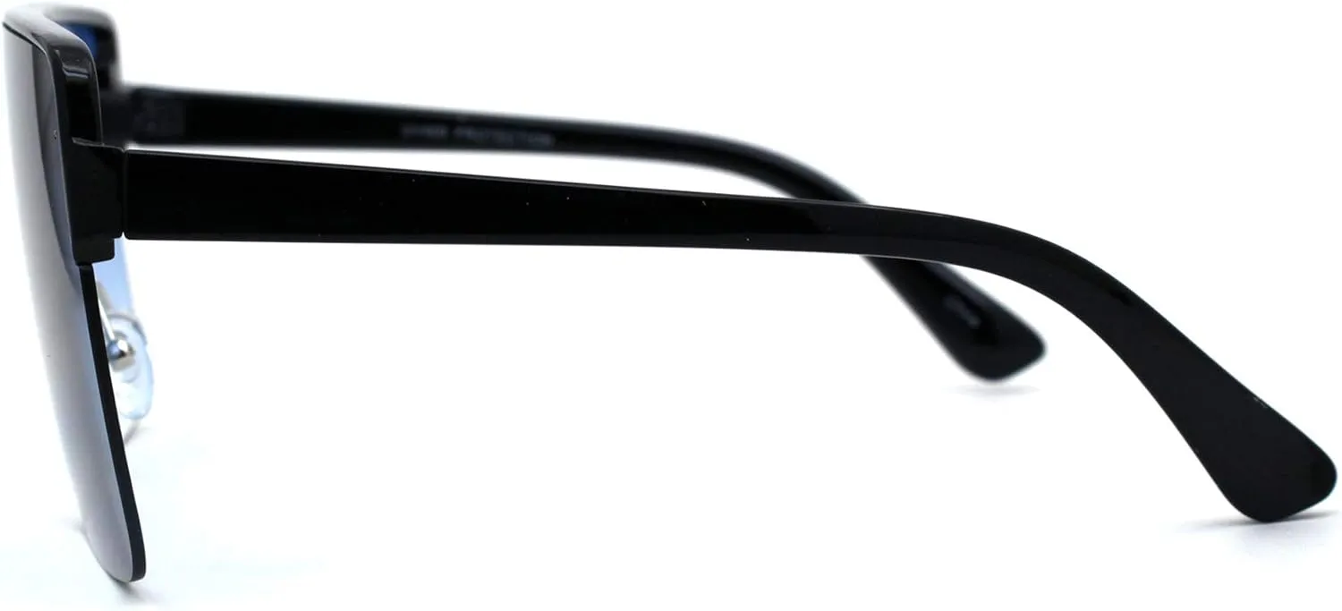 Flat Top Half Rim Oversize Shield 80s Fashion Sunglasses