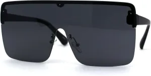 Flat Top Half Rim Oversize Shield 80s Fashion Sunglasses