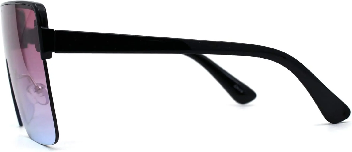 Flat Top Half Rim Oversize Shield 80s Fashion Sunglasses