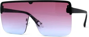 Flat Top Half Rim Oversize Shield 80s Fashion Sunglasses