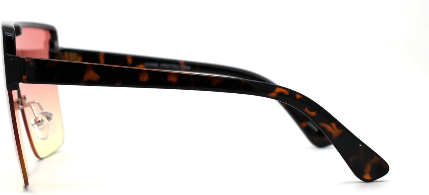 Flat Top Half Rim Oversize Shield 80s Fashion Sunglasses