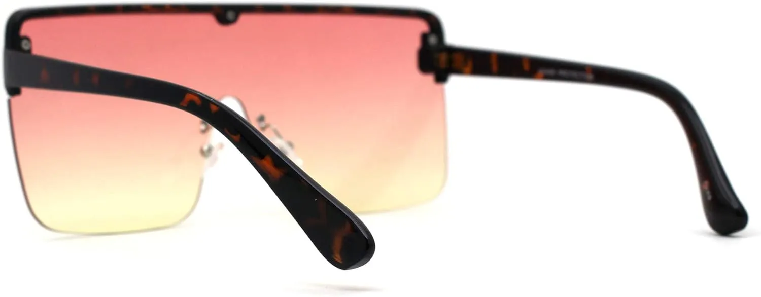Flat Top Half Rim Oversize Shield 80s Fashion Sunglasses