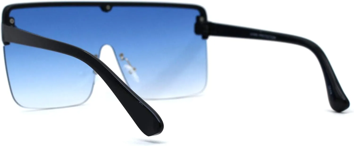 Flat Top Half Rim Oversize Shield 80s Fashion Sunglasses