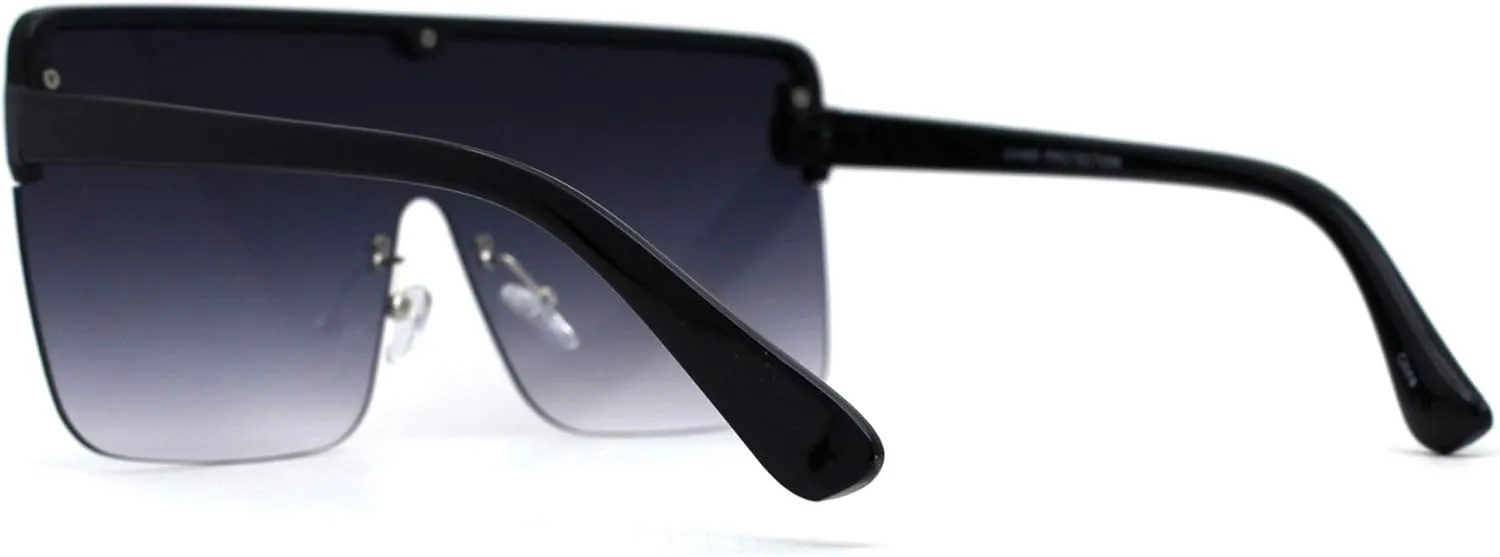 Flat Top Half Rim Oversize Shield 80s Fashion Sunglasses
