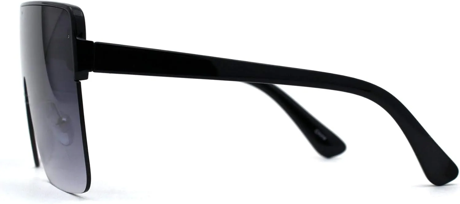 Flat Top Half Rim Oversize Shield 80s Fashion Sunglasses