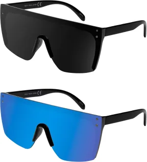 FLAWLESS EYEWEAR Rimless Oversized Sunglasses Retro Style Sunglasses for Men and Women Mirror Vision Glasses Flat Top Style