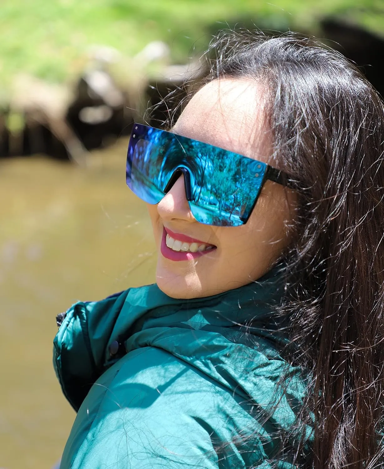 FLAWLESS EYEWEAR Rimless Oversized Sunglasses Retro Style Sunglasses for Men and Women Mirror Vision Glasses Flat Top Style
