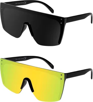 FLAWLESS EYEWEAR Rimless Oversized Sunglasses Retro Style Sunglasses for Men and Women Mirror Vision Glasses Flat Top Style