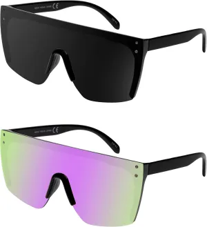 FLAWLESS EYEWEAR Rimless Oversized Sunglasses Retro Style Sunglasses for Men and Women Mirror Vision Glasses Flat Top Style