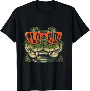 Florida Alligator Wearing Retro Style Sunglasses Animal Art T-Shirt