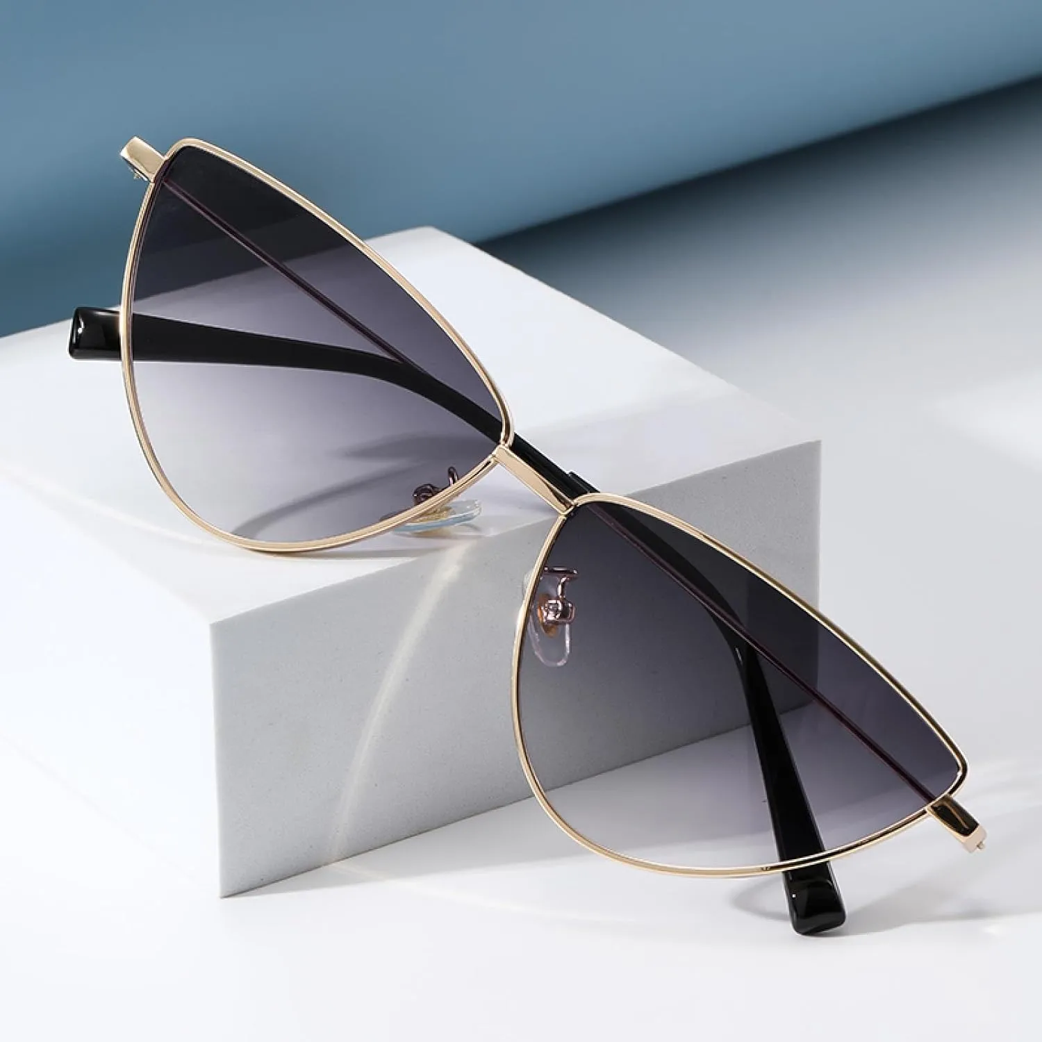 Frame Sunglasses Vintage Women Gold Metal Fashion Cat Eye Sun Glasses Uv400 Brown