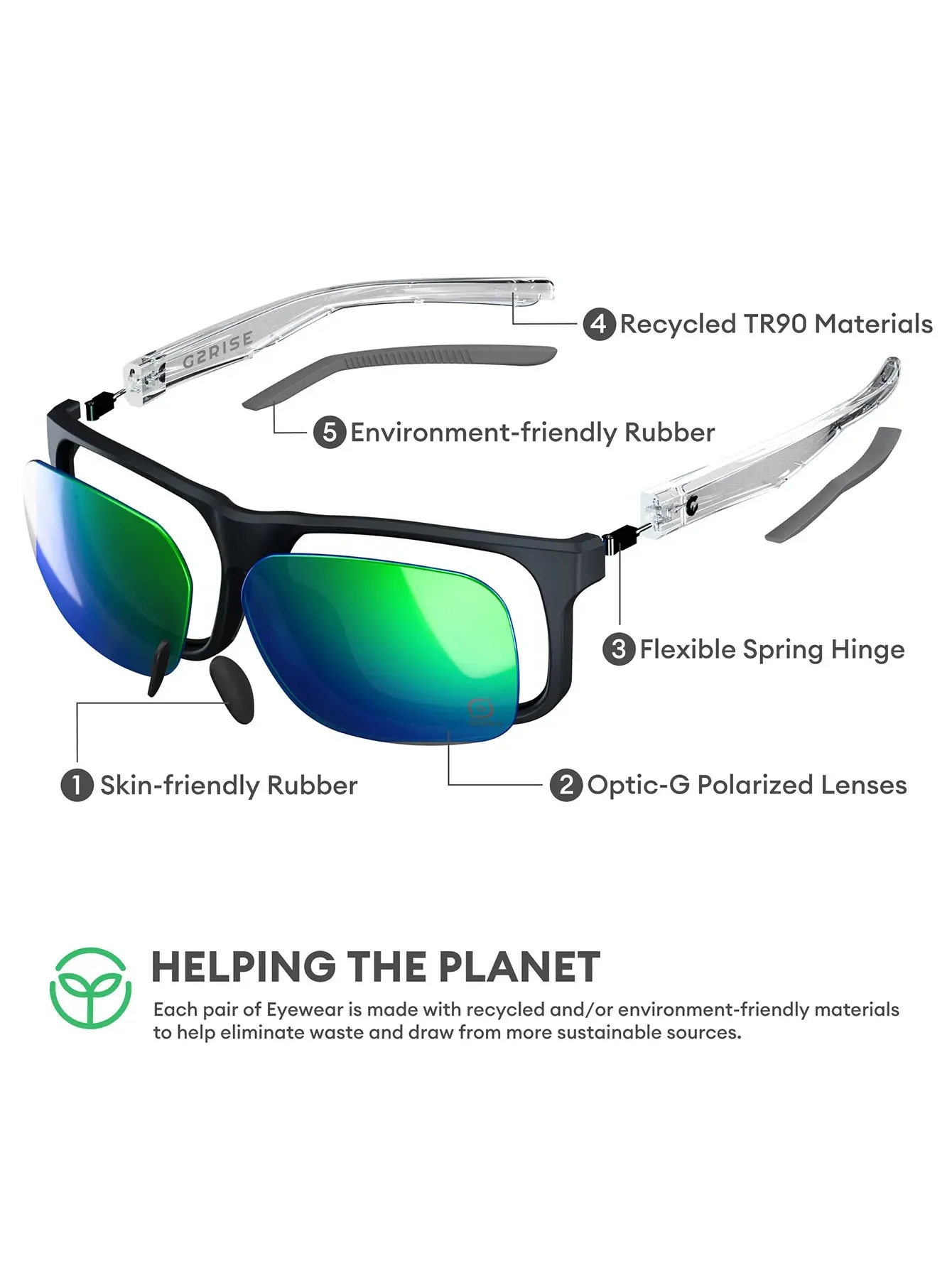 G2RISE Polarised Sunglasses Men Women UV400 Protection - with Strap & Case for Fishing Driving Running Golf Outdoors Sports