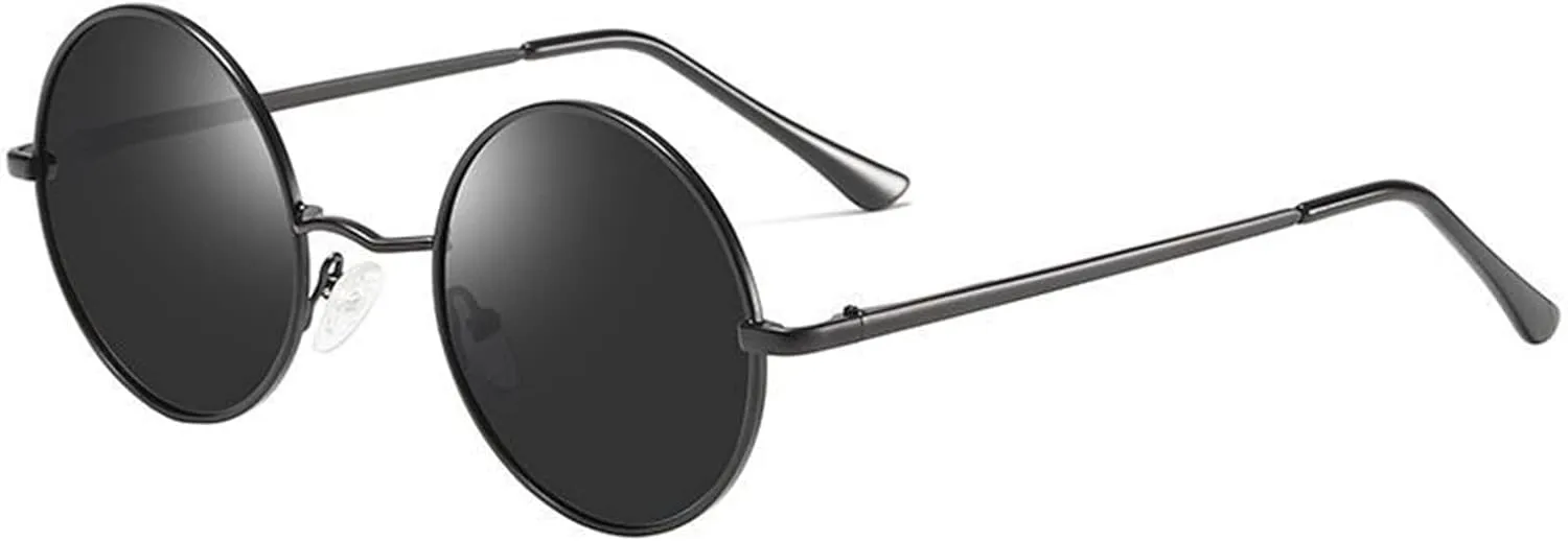 GAOXIN Men and Women Polarized Retro Round Frame Sunglasses Outdoor Sunshade Driving (Color : A, Size : Medium)