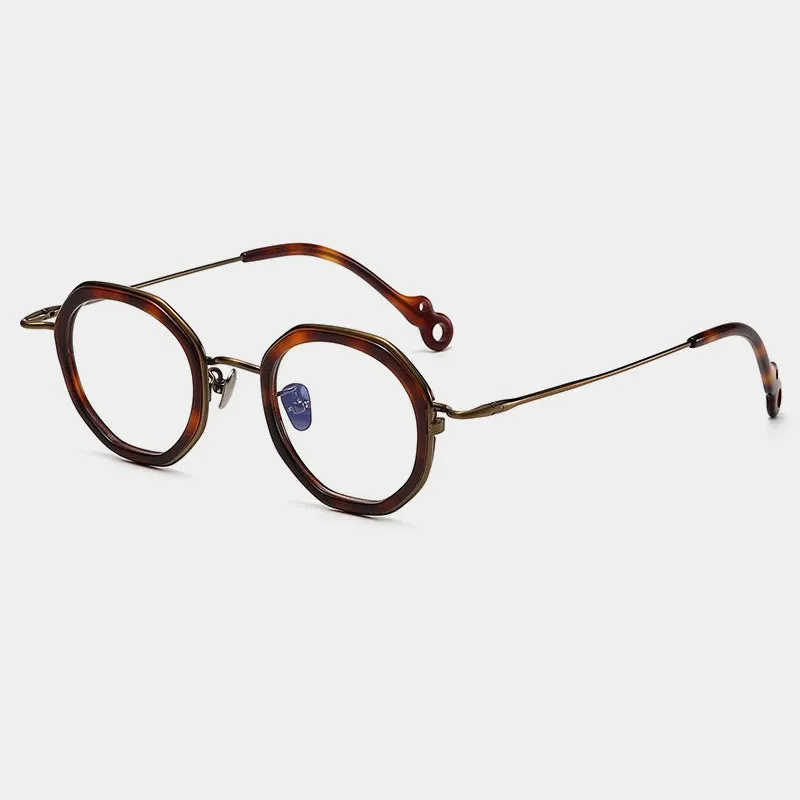 Gatenac Unisex Full Rim Flat Top Round Acetate Titanium Eyeglasses Gxyj1454