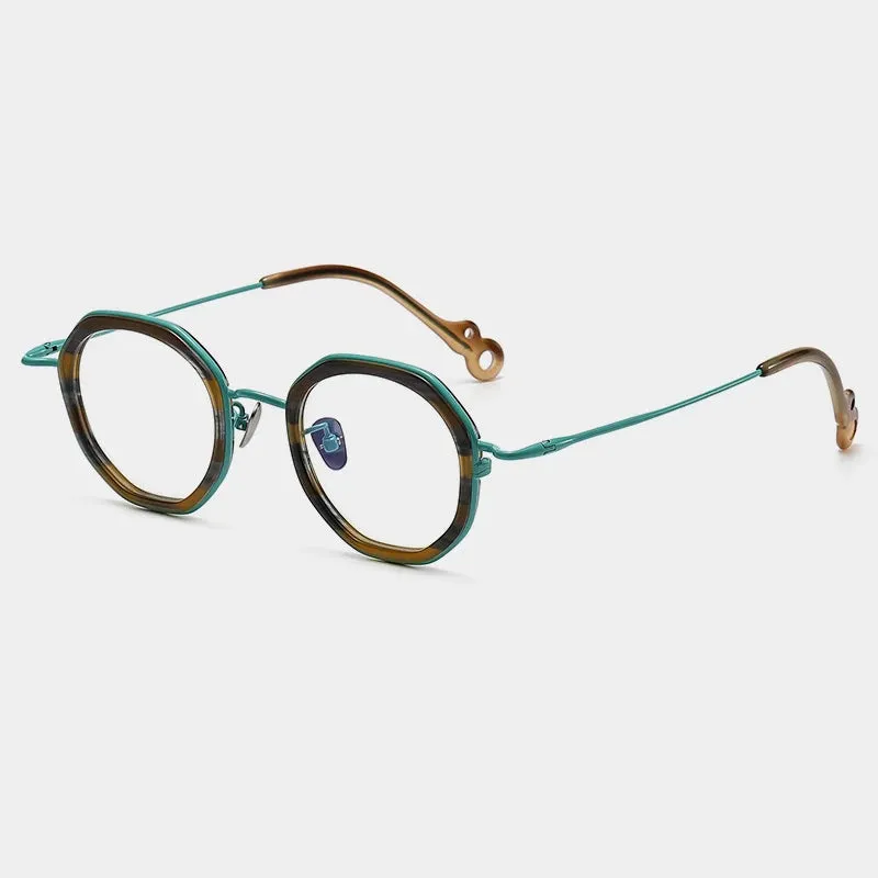 Gatenac Unisex Full Rim Flat Top Round Acetate Titanium Eyeglasses Gxyj1454