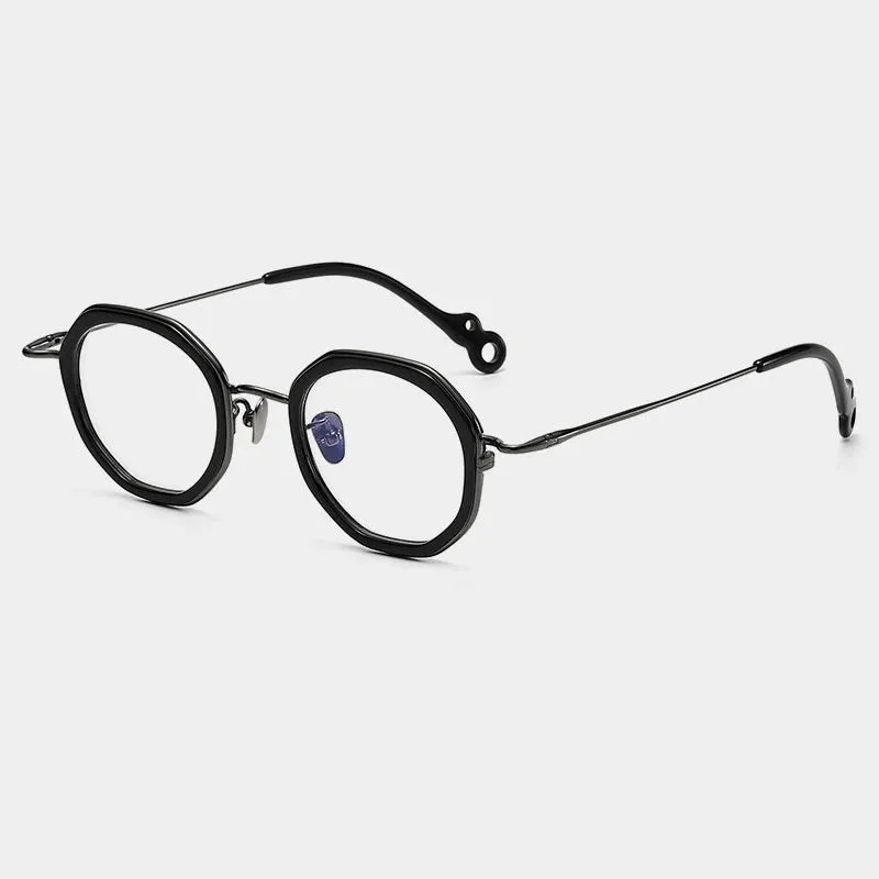 Gatenac Unisex Full Rim Flat Top Round Acetate Titanium Eyeglasses Gxyj1454