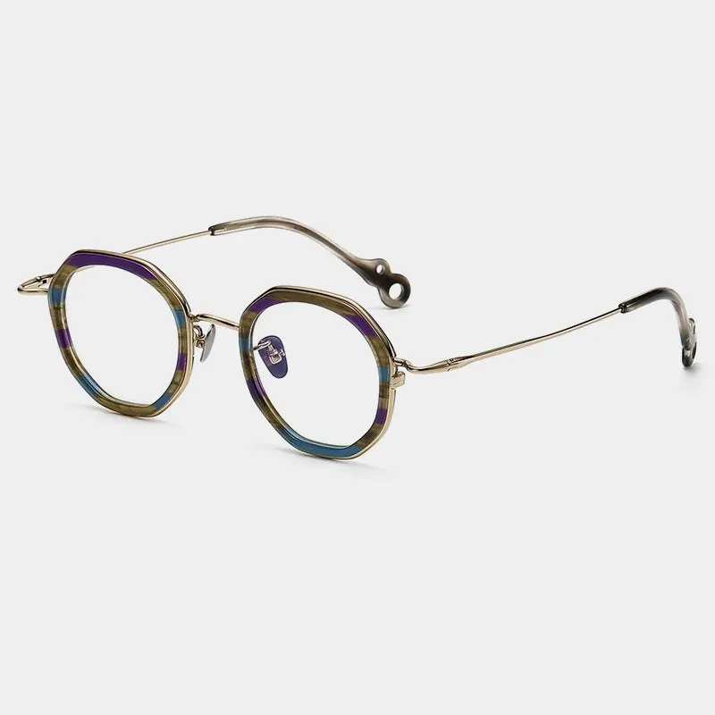 Gatenac Unisex Full Rim Flat Top Round Acetate Titanium Eyeglasses Gxyj1454