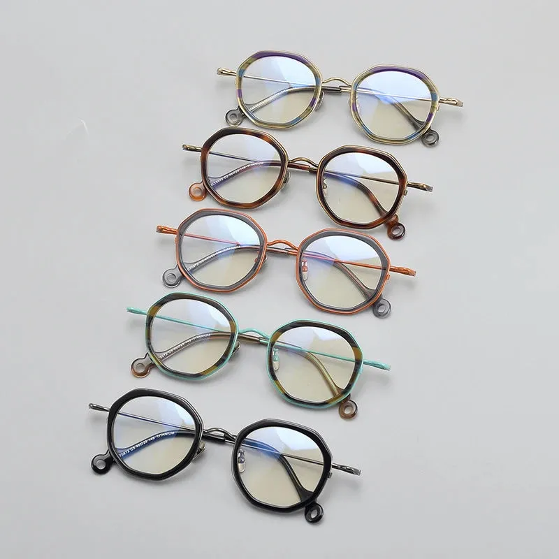 Gatenac Unisex Full Rim Flat Top Round Acetate Titanium Eyeglasses Gxyj1454