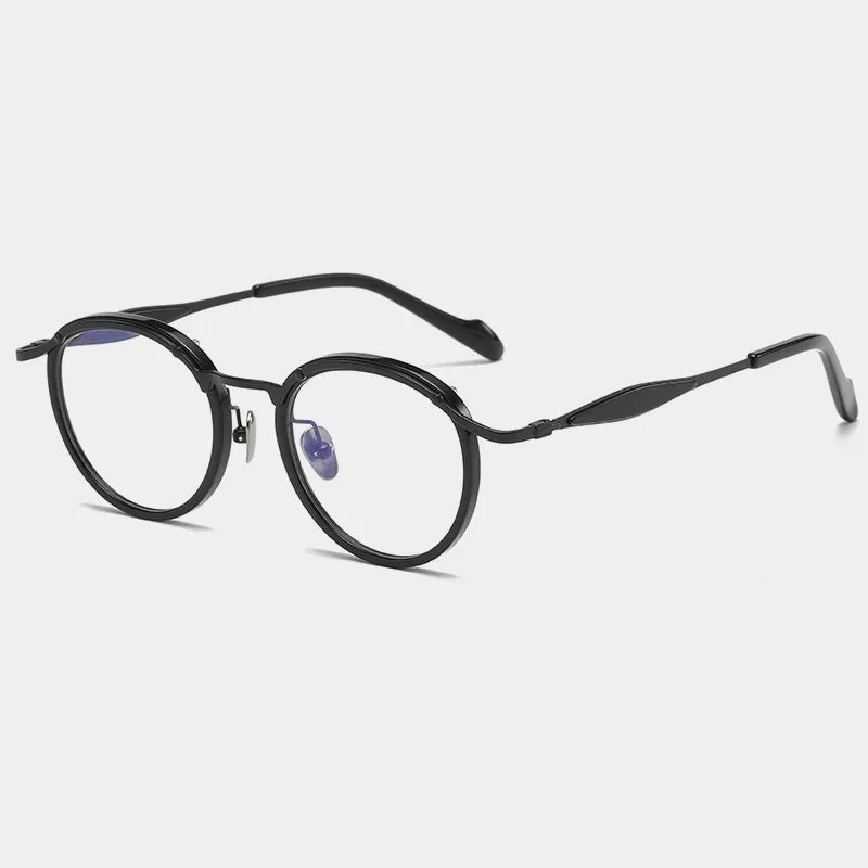 Gatenac Unisex Full Rim Round Acetate Titanium Eyeglasses Gxyj1158