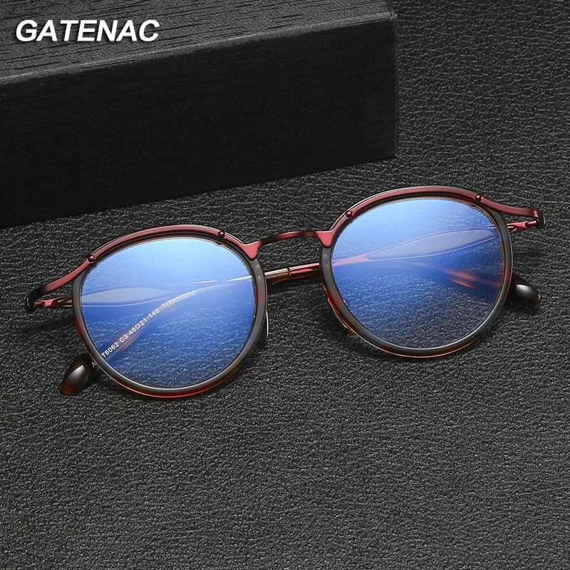 Gatenac Unisex Full Rim Round Acetate Titanium Eyeglasses Gxyj1158