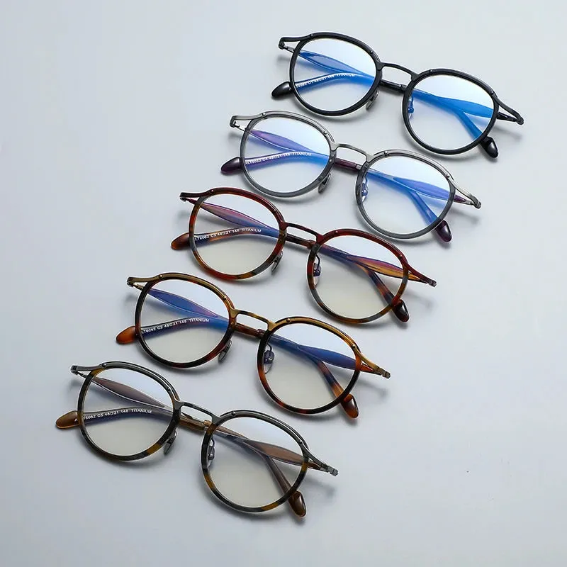 Gatenac Unisex Full Rim Round Acetate Titanium Eyeglasses Gxyj1158