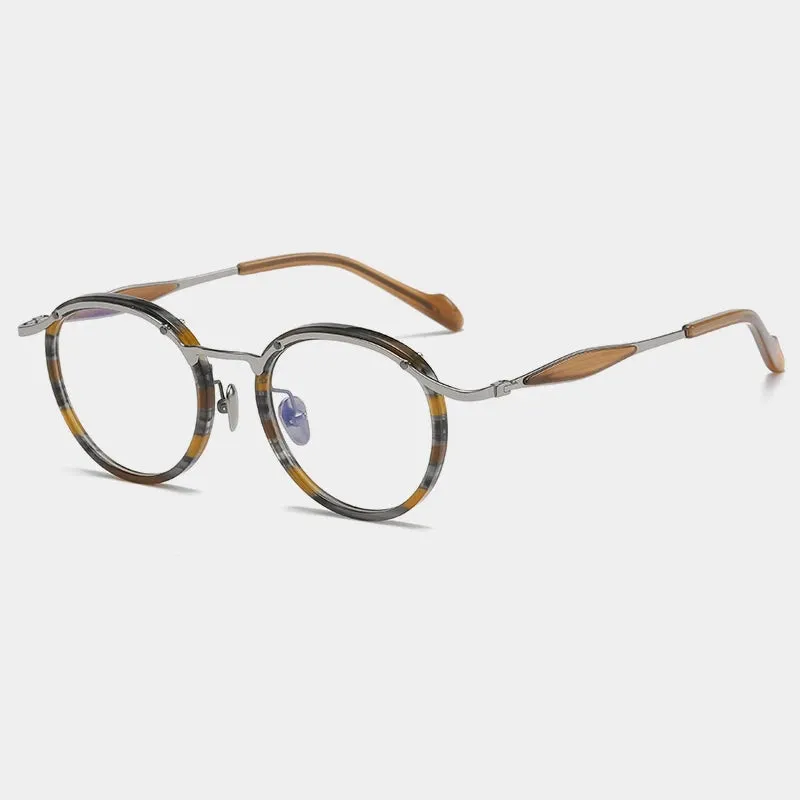 Gatenac Unisex Full Rim Round Acetate Titanium Eyeglasses Gxyj1158