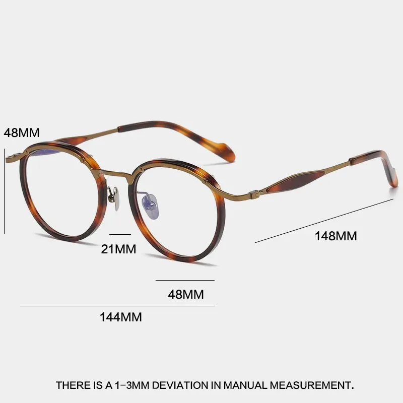 Gatenac Unisex Full Rim Round Acetate Titanium Eyeglasses Gxyj1158