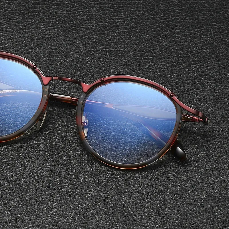Gatenac Unisex Full Rim Round Acetate Titanium Eyeglasses Gxyj1158