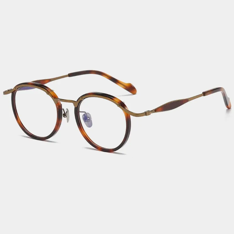 Gatenac Unisex Full Rim Round Acetate Titanium Eyeglasses Gxyj1158