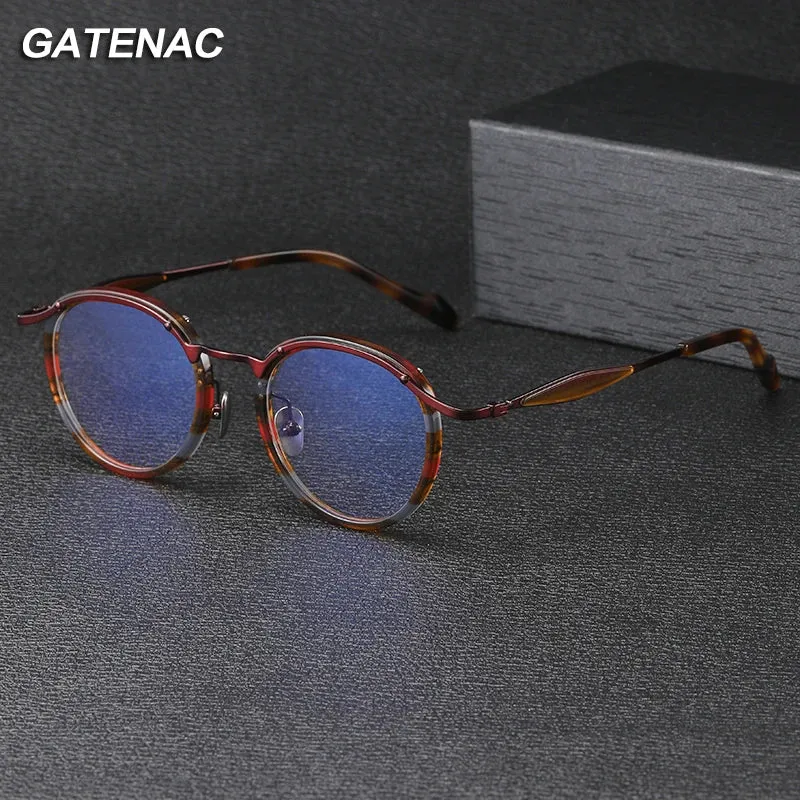 Gatenac Unisex Full Rim Round Acetate Titanium Eyeglasses Gxyj1158