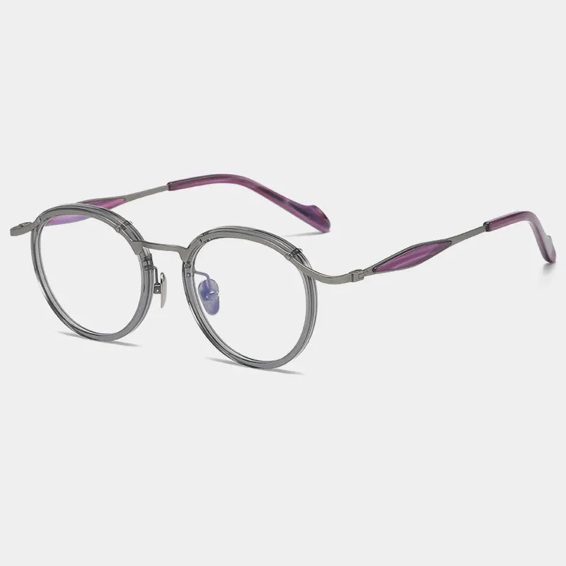 Gatenac Unisex Full Rim Round Acetate Titanium Eyeglasses Gxyj1158