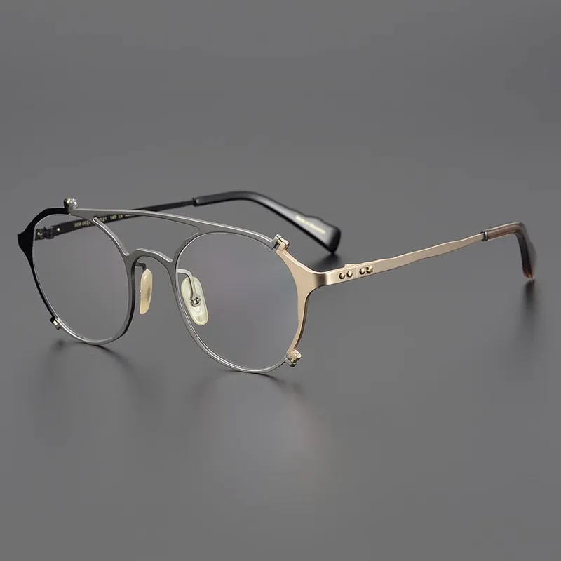 Gatenac Unisex Full Rim Round Double Bridge Titanium Eyeglasses Gxyj1026