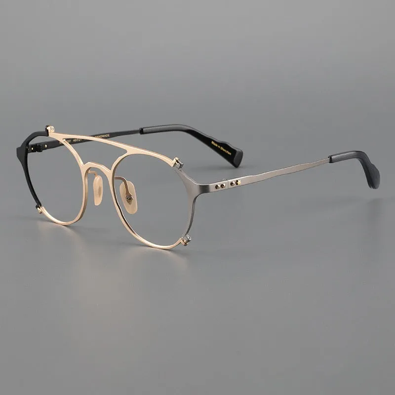 Gatenac Unisex Full Rim Round Double Bridge Titanium Eyeglasses Gxyj1026