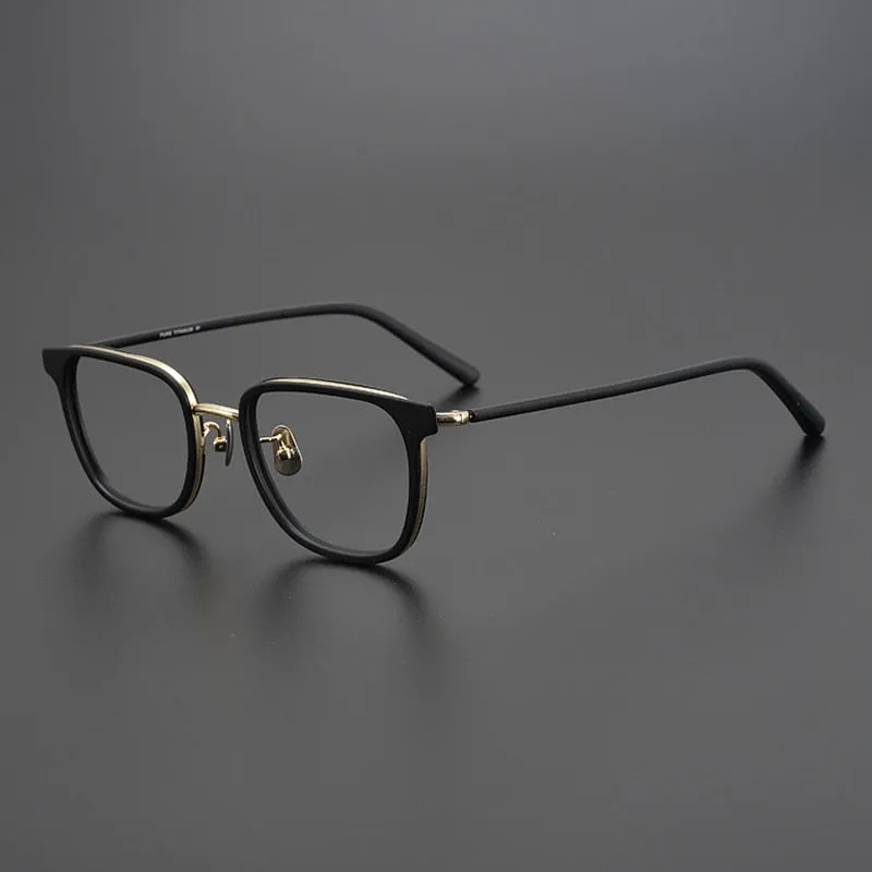 Gatenac Unisex Full Rim Square Acetate Titanium Eyeglasses Gxyj995