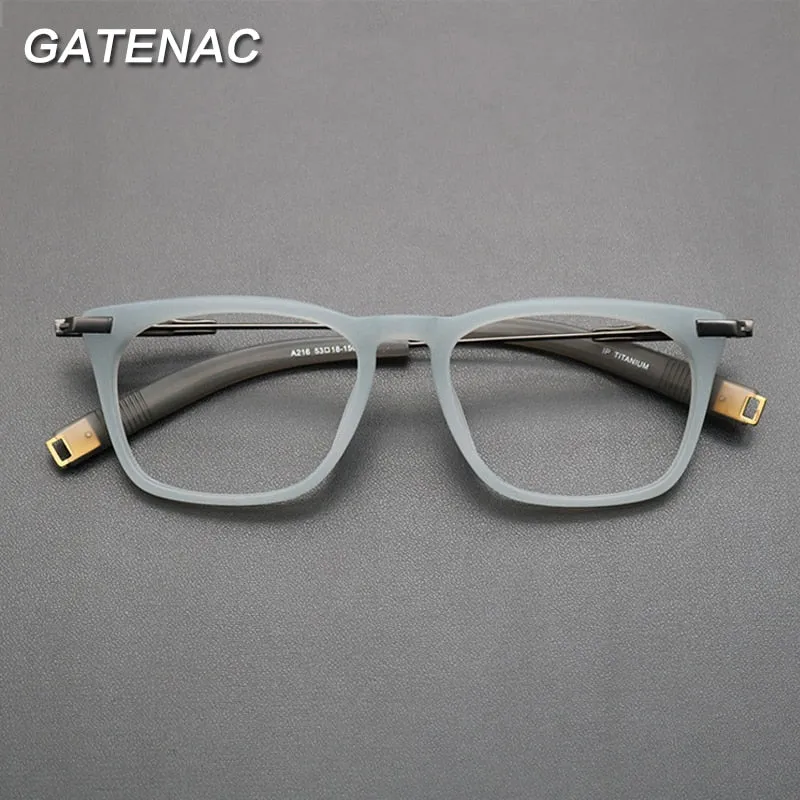 Gatenac Unisex Full Rim Square Titanium Acetate Frame Eyeglasses Gxyj768