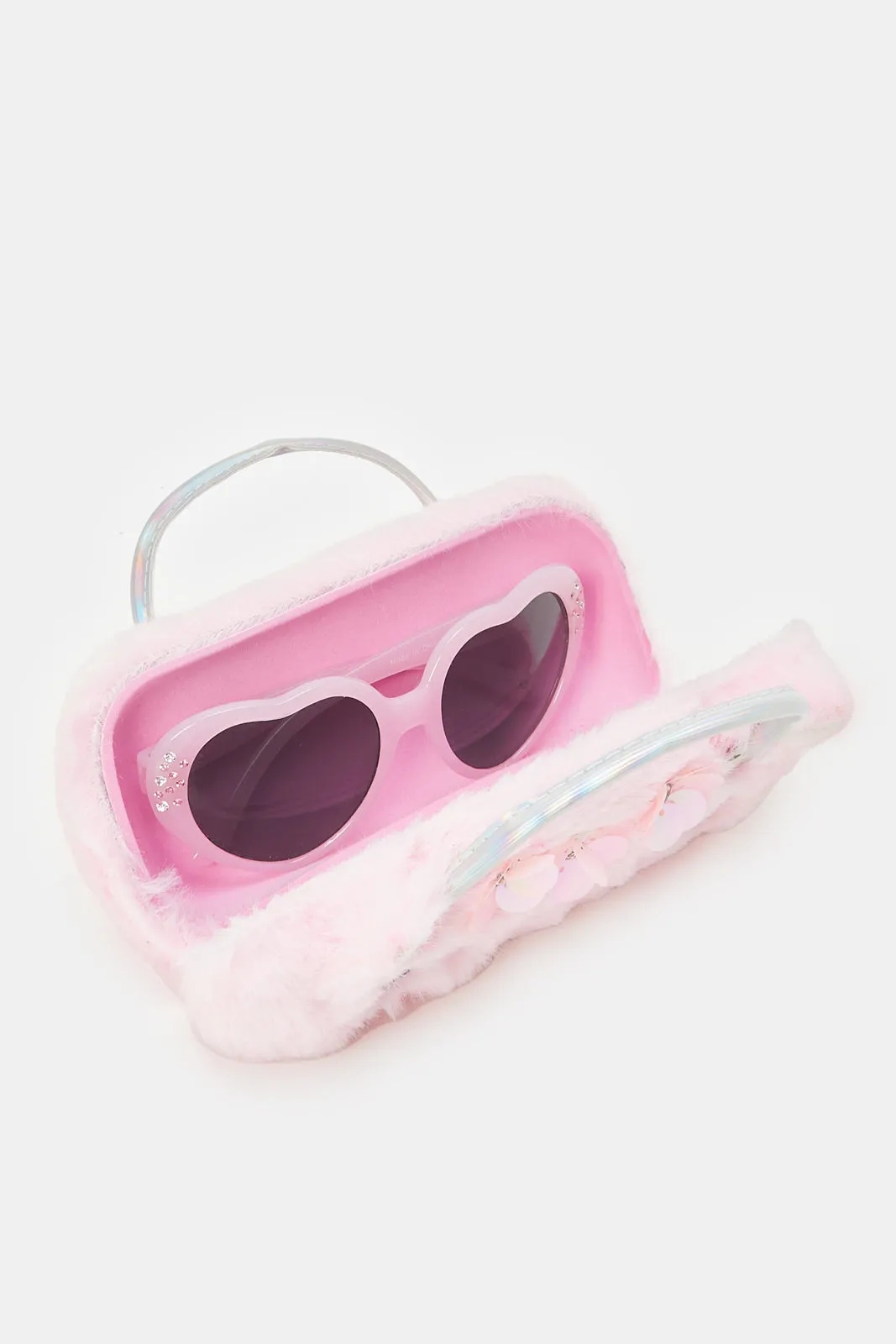 Girls Heart Shaped Sunglasses With Character Embellished Case