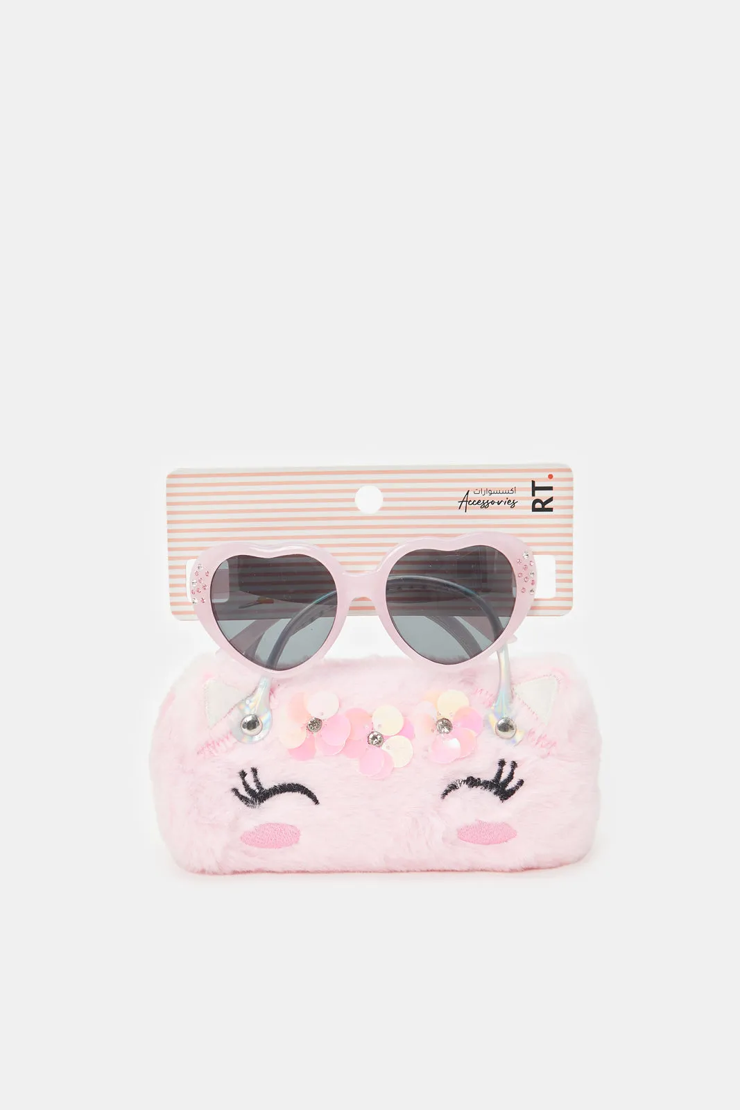 Girls Heart Shaped Sunglasses With Character Embellished Case