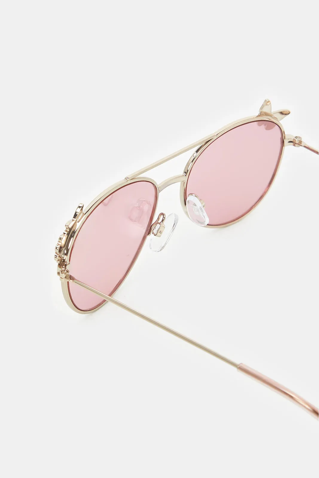 Girls Pink And Gold Aviator Sunglasses With Embellished Case